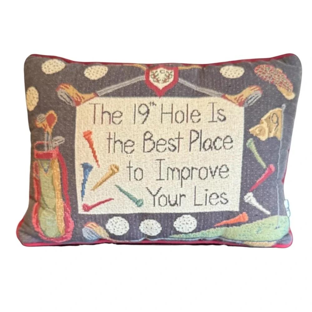 Riverdale Decorative Products Golf 19th Hole Tapestry Accent Pillow Red Vintage